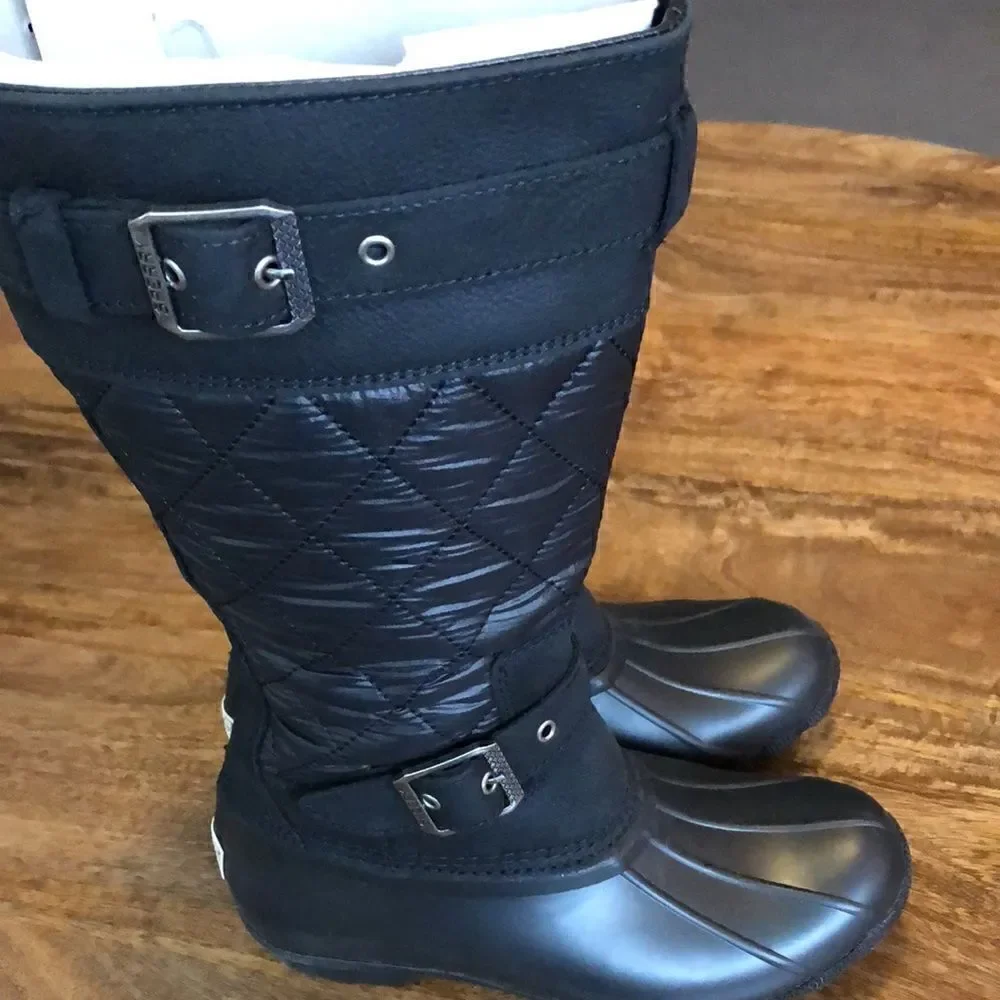 Sperry Saltwater Tall Buckle Nylon Quilt black size 5